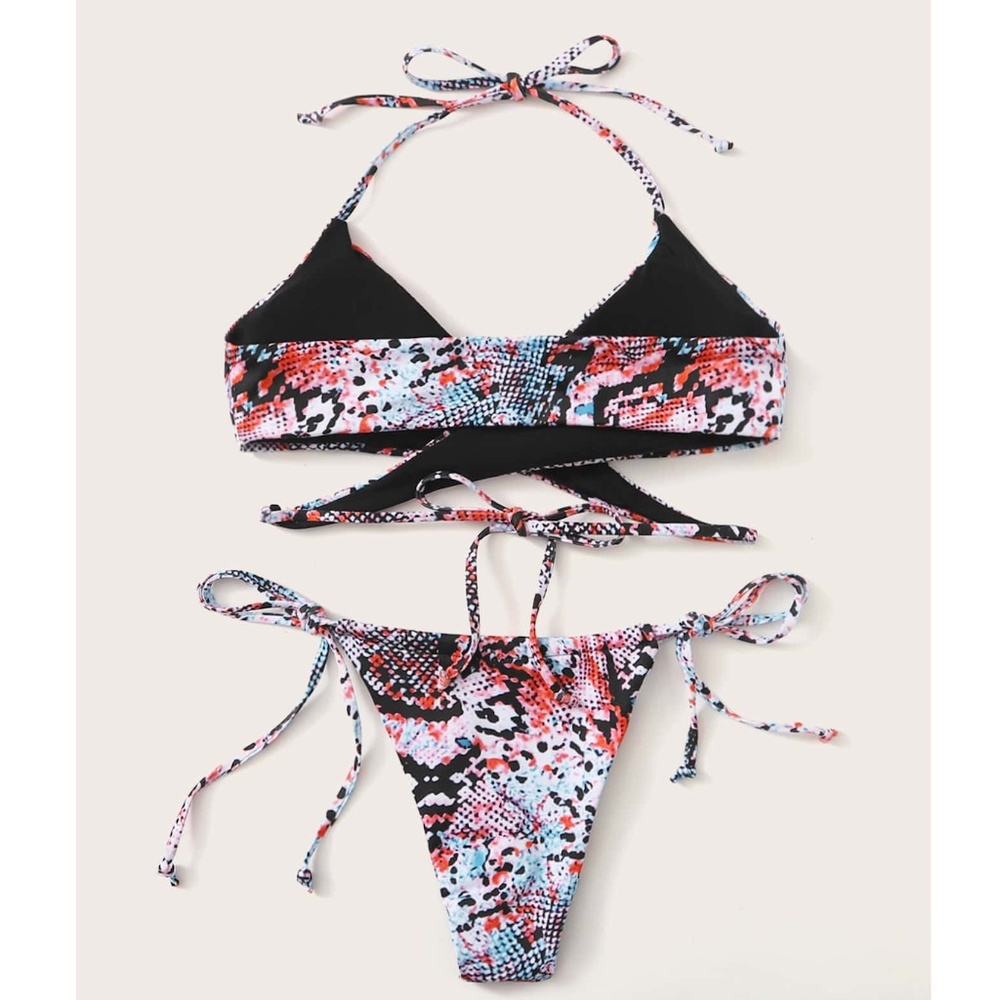 Snakeskin Print Criss Cross Swimsuit - Picture 3 of 8